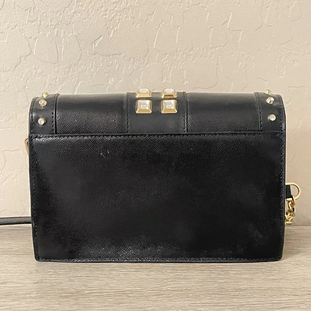 New Michael Kors Crossbody Bag Black Gold Rhinestone Crystal Studs Chain Flap MK